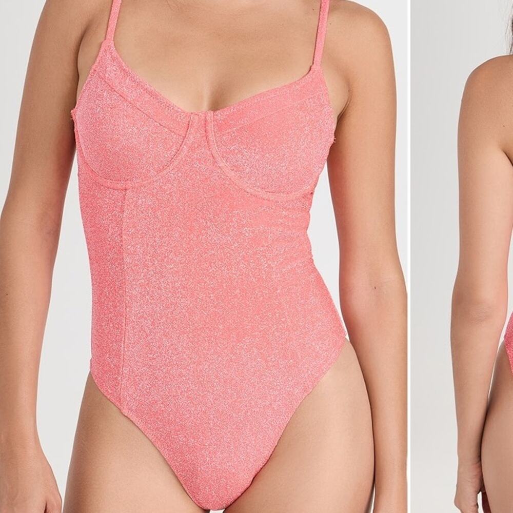 Good American Sparkle Show Off Underwire One Piece Swimsuit Coral Pink size 4